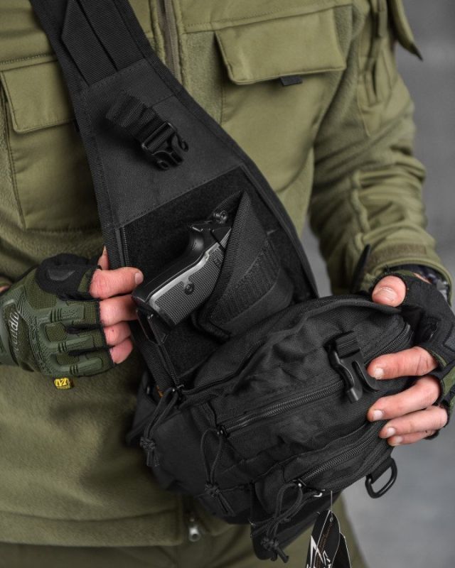 Рюкзак тактичний (Сумка-слінг) SILVER KNIGHT black k6 3-0
