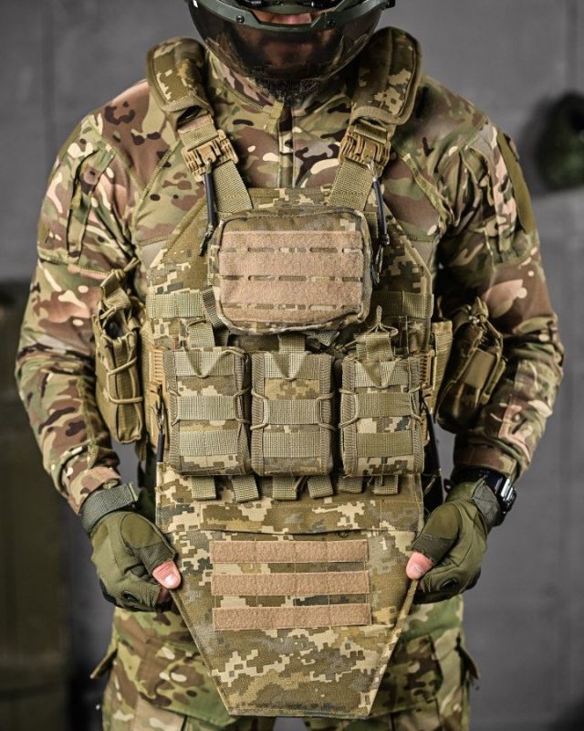 Плитоноска 4 швидких скидання з напашником Cordura піксель ДЛ63965