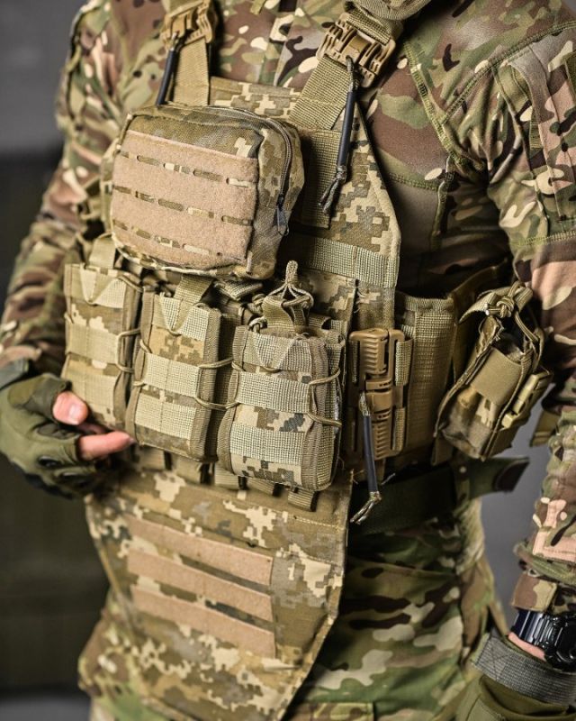 Плитоноска 4 швидких скидання з напашником Cordura піксель ДЛ63965