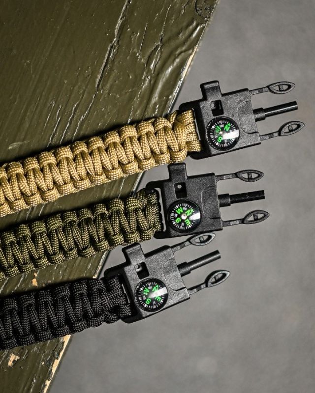 PARACORD БРАСЛІТ З ВІСКОРЕМ, КОМПАСОМ ТА СВИСТКОМ ОЛИВА /\