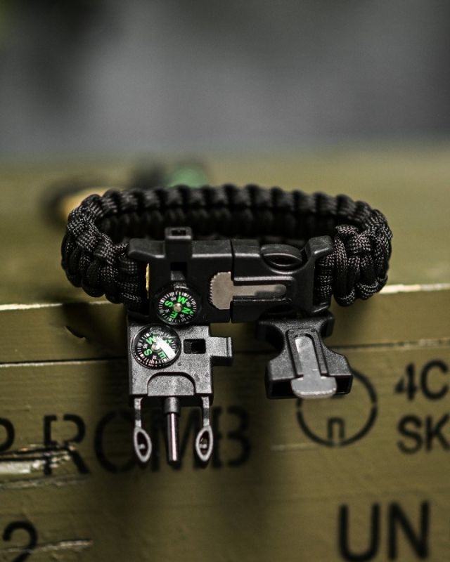 PARACORD БРАСЛІТ З ВІСКОРЕМ, КОМПАСОМ ТА СВИСТКОМ ОЛИВА /\
