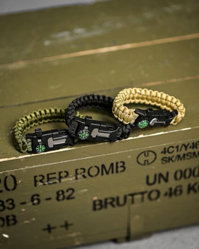 PARACORD БРАСЛІТ З ВІСКОРЕМ, КОМПАСОМ ТА СВИСТКОМ ЧОРНИЙ