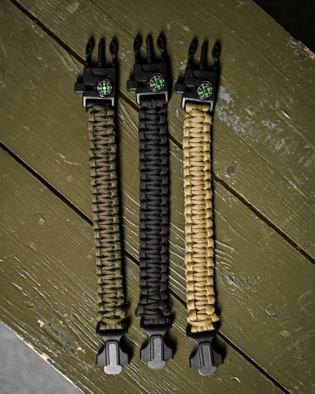 PARACORD БРАСЛІТ З ВІСКОРЕМ, КОМПАСОМ ТА СВИСТКОМ ЧОРНИЙ