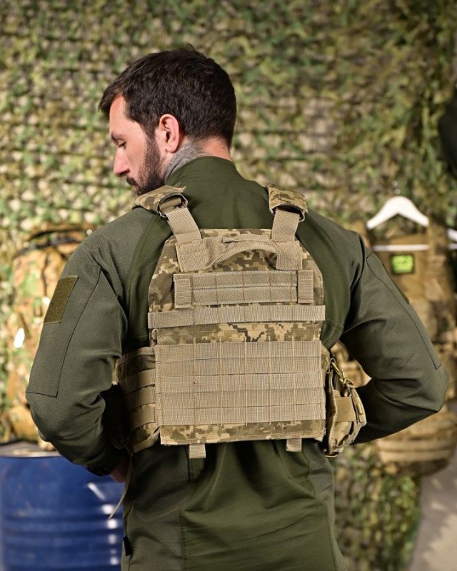 Плитоноска 4 швидких скидання з наплічником Cordura піксель ПП4632