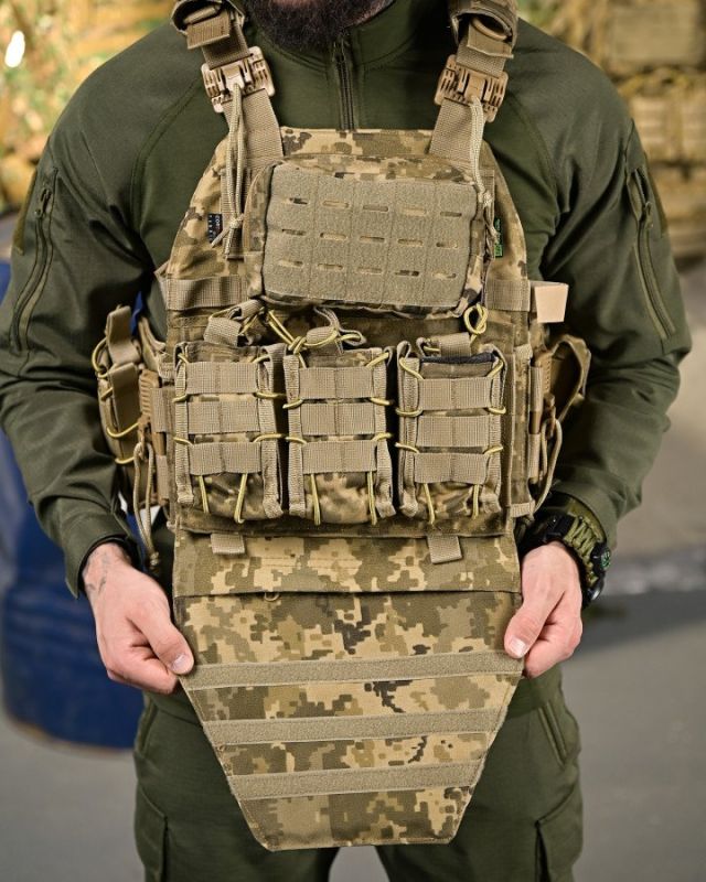 Плитоноска 4 швидких скидання з наплічником Cordura піксель ПП4632