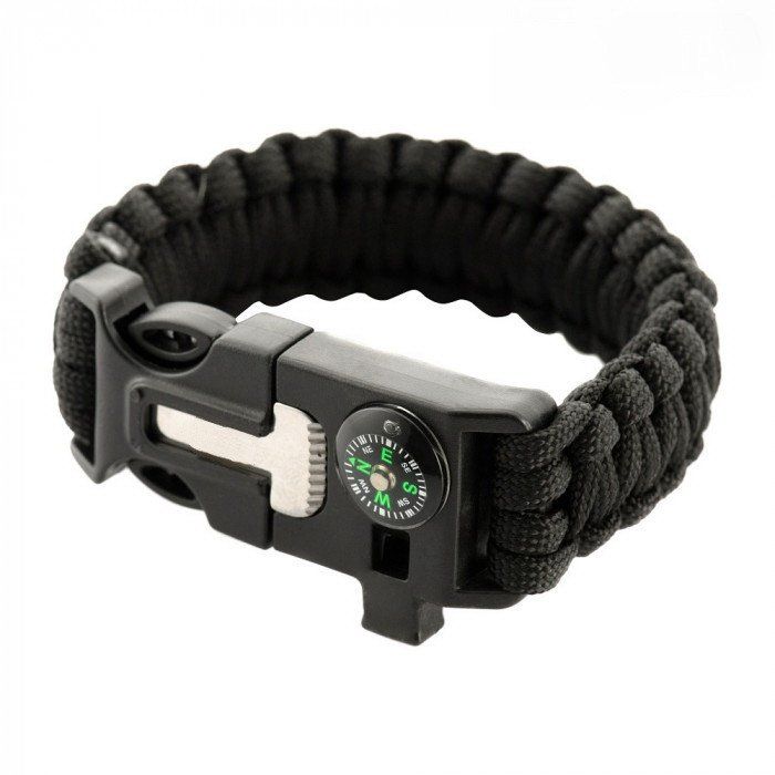 PARACORD БРАСЛІТ З ВІСКОРЕМ, КОМПАСОМ ТА СВИСТКОМ ЧОРНИЙ