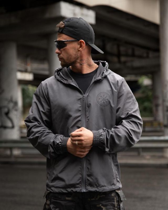 Military style windbreaker BORN OF WAR Death waits grey VT5634