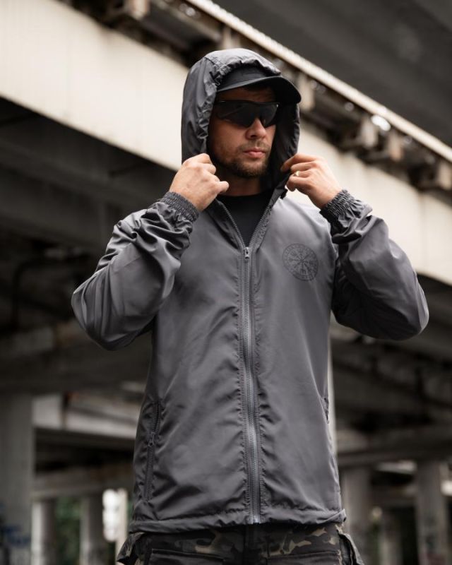 Military style windbreaker BORN OF WAR Death waits grey VT5634