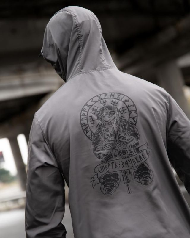 Military style windbreaker BORN OF WAR Death waits grey VT5634