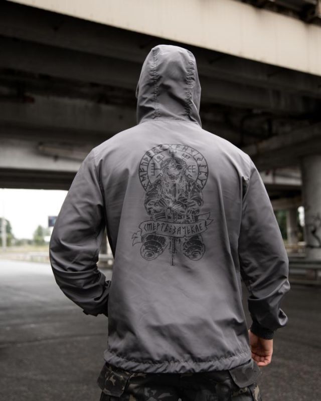 Military style windbreaker BORN OF WAR Death waits grey VT5634