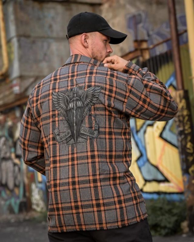 Рубашка в стилі мілітарі BORN OF WAR Завжди перші grey РН4828