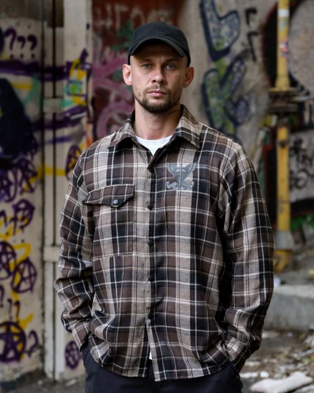 Рубашка в стилі мілітарі BORN OF WAR Завжди перші brown РН4838
