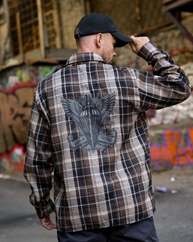 Рубашка в стилі мілітарі BORN OF WAR Завжди перші brown РН4838