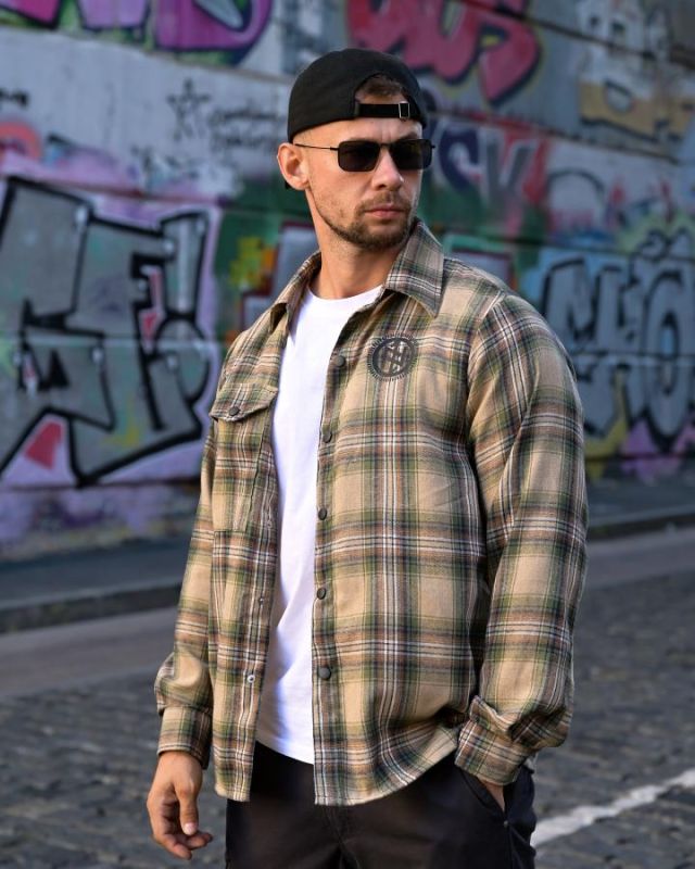 Рубашка в стилі мілітарі BORN OF WAR Руны green РН4832