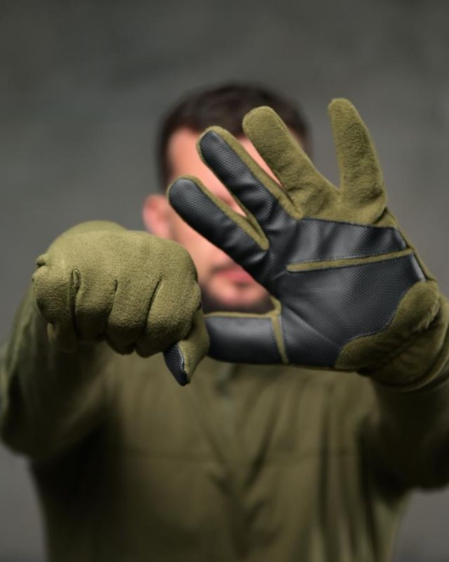 Утеплені тактичні рукавички Fleece Olive ВТ4751