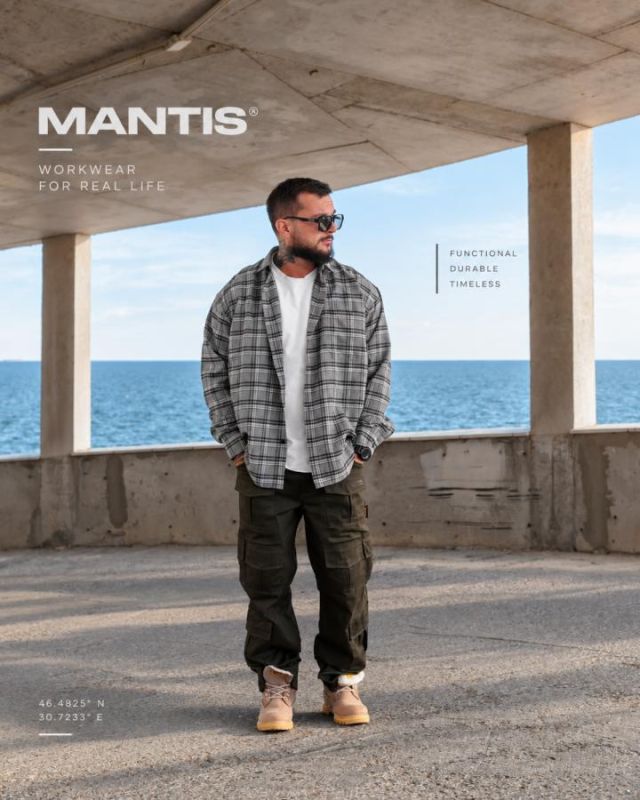 Рубашка оверсайз MANTIS® WORKMAN SHIRT-Smoke Plaid   ТР6078