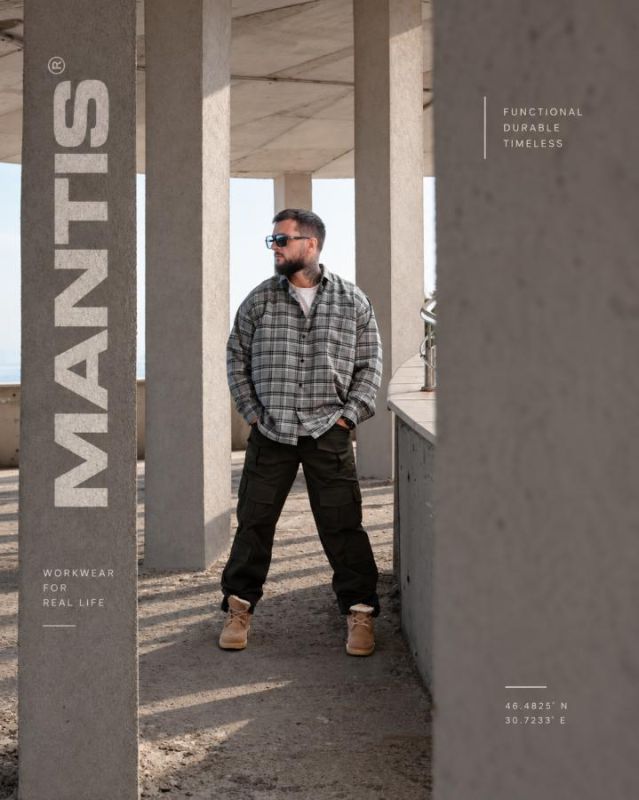 Рубашка оверсайз MANTIS® WORKMAN SHIRT-Smoke Plaid   ТР6078
