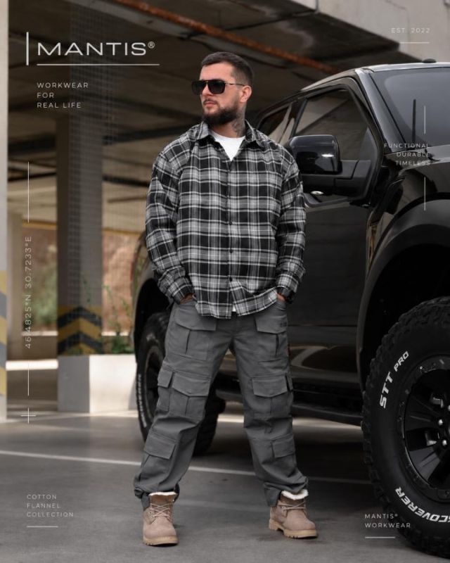 Рубашка оверсайз MANTIS® WORKMAN SHIRT- Blackstone Plaid ТР6895