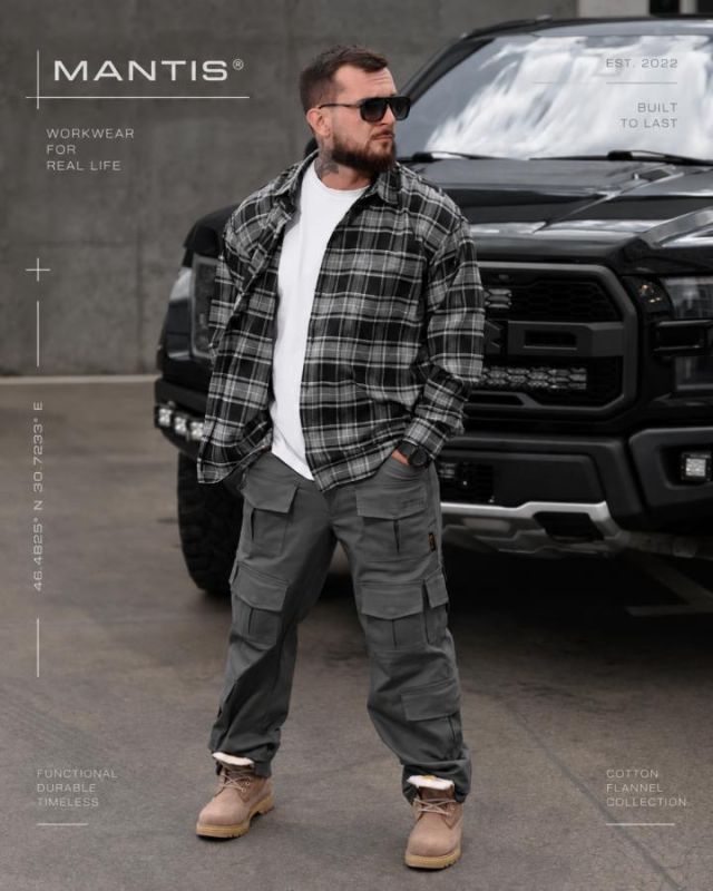 Рубашка оверсайз MANTIS® WORKMAN SHIRT- Blackstone Plaid ТР6895