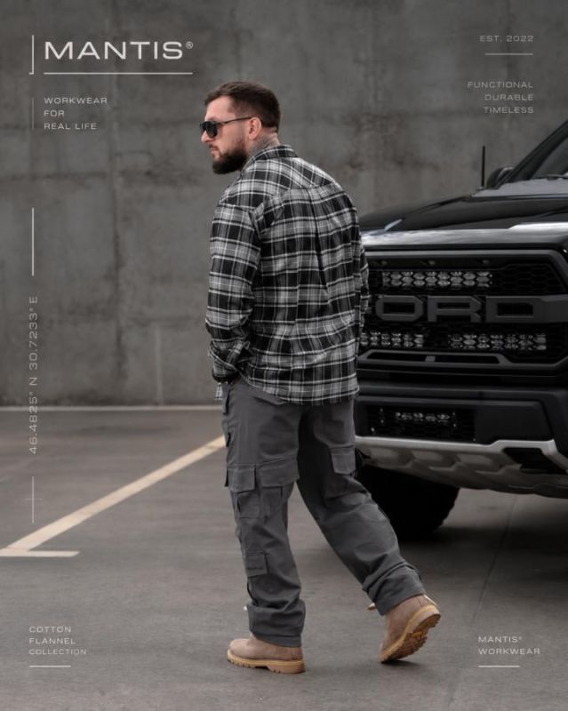 Рубашка оверсайз MANTIS® WORKMAN SHIRT- Blackstone Plaid ТР6895