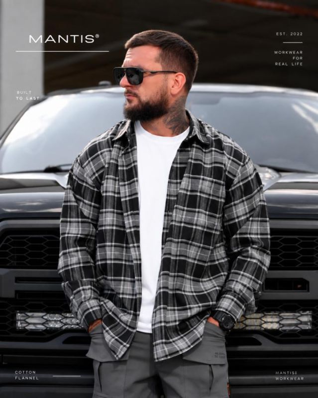 Рубашка оверсайз MANTIS® WORKMAN SHIRT- Blackstone Plaid ТР6895
