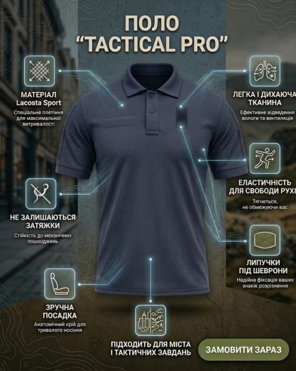 Тактичне поло (Lacosta Sport) PATRIOT синій ВТ5443