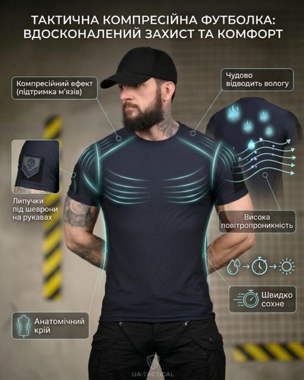 Тактична футболка (Compression Fit) синя ТР6914