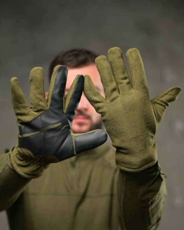 Утеплені тактичні рукавички Fleece Olive ВТ4751