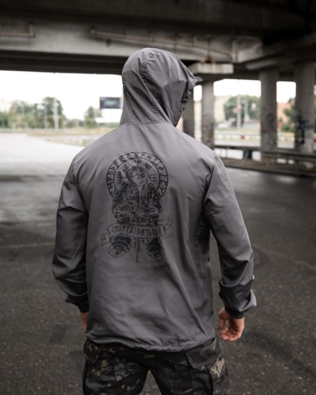 Military style windbreaker BORN OF WAR Death waits grey VT5634